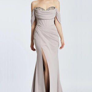 Sweetheart Embellished Powder Corset Off Shoulder Corset Gown